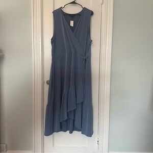 Lane Bryant Blue Wrap Midi Dress Size 22 24 New Sleeveless Asymmetrical Hem NWT